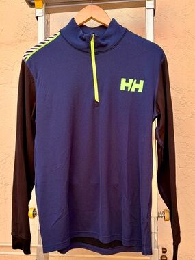 Helly Hansen HH Navy & Neon Green Long-Sleeve Half-Zip Top Size Large